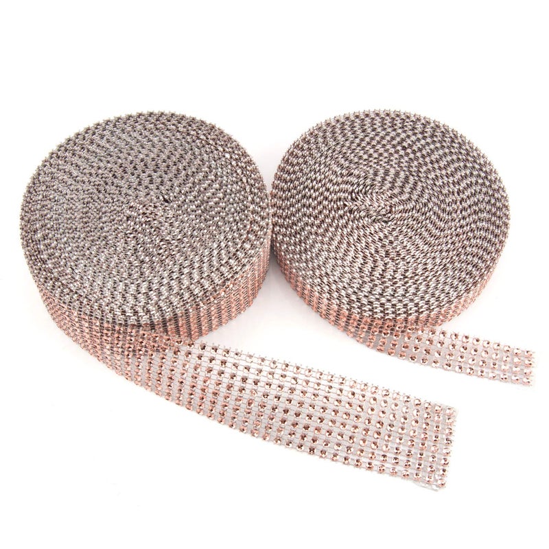 BTSD-home 20Yards Rhinestone Diamond Ribbon Roll for Wedding Cakes, Birthday Decorations, Baby Shower Events, Arts and Crafts Projects 2 Rolls (Champagne) - Image 2